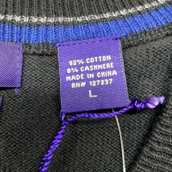 NWT Alan Flusser Cotton Cashmere Classic Black Crewneck Sweater Size L Large - Picture 4 of 11